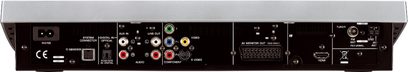 Sort Yamaha DVX-1000 hjemmebiografsystem, set forfra, med mange lyd/video-stik og kontrolknapper