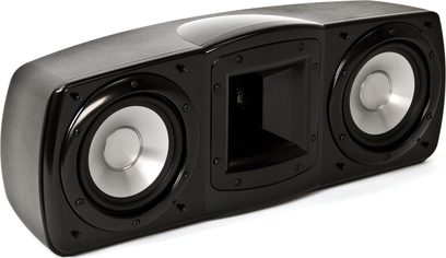 Klipsch Synergy C-20 sort centerkanal, set forfra, to runde højttalere, rektangulært kabinet