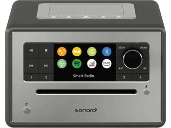 Radio Sonoro Smart Radio grafite opaca con schermo a colori, pulsanti e rotella di controllo sulla parte frontale, altoparlante integrato
