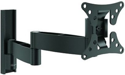 Vægmonteret TV-beslag Vogel's Wall 1045 i sort metal, med leddet arm, set lidt fra siden forfra