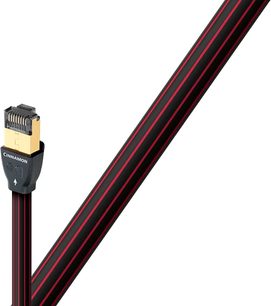 5 meter Audioquest Cinnamon RJ45 Ethernet-kabel, svart kabler med røde langsgående striper, forgylte RJ45-kontakter