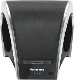 Sort Panasonic SC-SP100 multimediehøjttaler, set forfra, med to ovale højttalere og en USB-port i midten