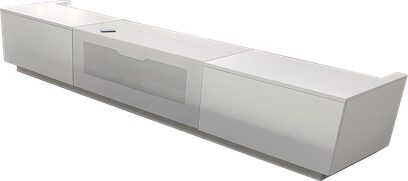 Mueble para proyector de tiro ultracorto Oray serie 2 de 120 pulgadas blanco, aparador bajo y largo con panel frontal central perforado