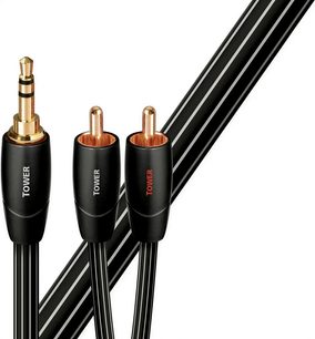 Three gold-plated RCA connectors and three 3-meter black Audioquest Tower cables with black braided sheathing