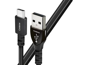 Audioquest Carbon USB A uz C 0,75m melns kabelis, ar sudraba USB-A un USB-C savienotājiem, skats no priekšpuses