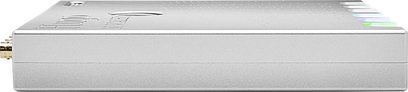 Convertor audio DAC Chord Electronics Hugo M Scaller argintiu, vedere de sus, formă rectangulară alungită, suprafață metalică argintie mată