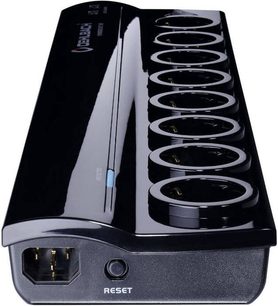 Oehlbach Power Socket 905 sort med 8 stik og kontakt, set lidt skråt oppefra