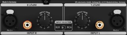 Pannello posteriore SPL con ingressi XLR e RCA, regolazioni Input Trim e selettore di ingresso stereo