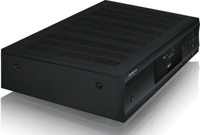 OPPO UDP-205 EU sort 4K Blu-ray-afspiller, frontvisning, frontpanel med display, knapper og diskskuffe