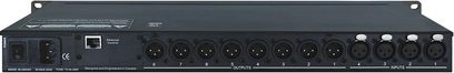Xilica XP-4080 sort digital audioprocessor med 8 indgange og 8 udgange, frontpanel med stik og kontroller