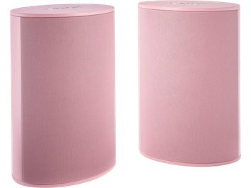 Kompakt hi-fi hoparlör çifti Canton Puro 30 pembe, pastel pembe yuvarlatılmış ızgaralı önden görünüm