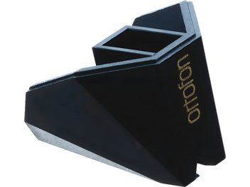 Igła gramofonowa Ortofon Stylus 2M Black z diamentową końcówką, czarny trójkątny kształt na metalicznej szarej podstawie
