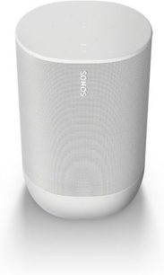 Enceinte sans fil connectée Sonos Move blanc, cylindrique, grille textile grise sur la majeure partie, base et haut blancs