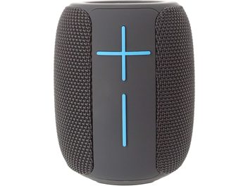 Yourban Getone 25 hall Bluetooth-kõlar, vaade eest, tekstuuriga pind, sinised ristkujulised helitugevuse nupud keskpaneelil