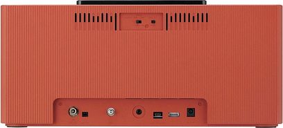 Yamaha TSX-140 sort, kompakt dokstationsenhed i mørkerødt træ, sort front med LCD-skærm, porte og knapper