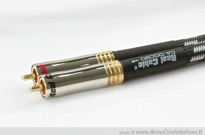RCA-lydkabel Real Cable CA OCC 90 0,75m, sort kappe, forgyldte stik, forgyldte spændebøsninger