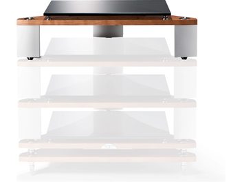 Scaffale Naim Audio Fraim elemento standard (115mm) in legno con ripiano in vetro, 4 piedini conici, vista frontale