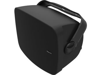 Caixa acústica para exterior Klipsch PSM-650-T preta com grade frontal e suporte de fixação na parede