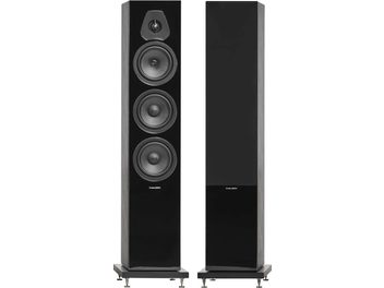 Sonus Faber Lumina III läikivmust põrandakõlar, esi- ja tagantvaade kolme nähtava kõlariga