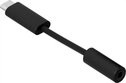 Sonos USB kablo siyah, ses giriş adaptörü, uçlarda USB-A ve 3,5 mm mini jak konnektörleri, yaklaşık 15 cm uzunluk