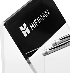 HI-FI hovedtelefonholder Hifiman Headphone Stand, sort, set forfra, to kuglepenne foran, hvid baggrund