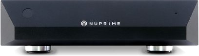 Nuprime ST-10 effektforstærker i sort, forside, metalkabinet, hvidt logo, knap, stik
