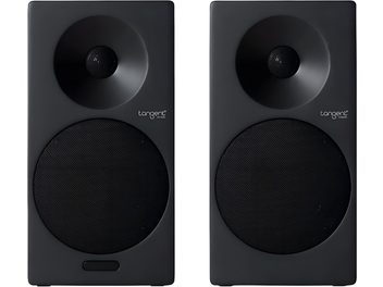 Coppia di diffusori Tangent Spectrum II X5 neri vista frontale con griglia rotonda e tweeter a vista