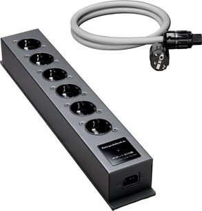 GigaWatt PF-1 EVO+ graue Überspannungsschutz-Steckdosenleiste mit 6 Schuko-Steckplätzen und geflochtenem PowerSync-Netzkabel 1,5 m