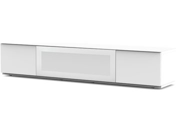 Nízky biely TV stolík Sonorous STA200I, 2 lesklé posuvné dvierka, horná doska, minimalistický dizajn