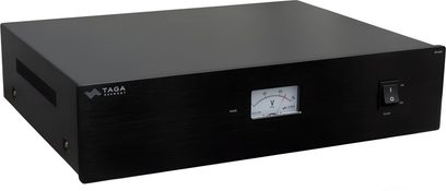 Condizionatore di rete Taga Harmony PC-7000 nero, pannello frontale, voltmetro analogico, interruttore, presa di corrente