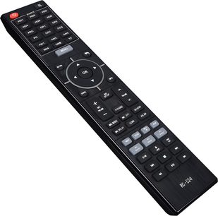 Sort hjemmebiograf-fjernbetjening RC-524, aflangt format, store sorte og grå taster med centralt navigationsfelt