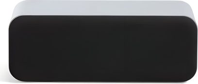 Q Acoustics 3090c white center speaker, rectangular white enclosure with rounded corners and smooth finish, front panel fully covered by a black grille, front view