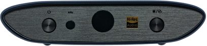 Bezdrátový vysílač iFi Audio ZEN Air Blue 2 v antracitově šedé barvě, čelně zobrazené broušené oválné čelo se dvěma černými tlačítky