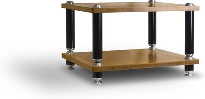 Hi-Fi мебел Norstone Design Stäbbl HIFI бамбук, 2 правоъгълни рафта от бамбук върху 4 черни цилиндрични крака