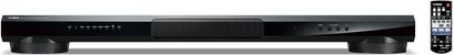 Yamaha YSP-1400 sort soundbar, set forfra, aflang rektangulær form, sort gitter på forsiden, knapper på toppen