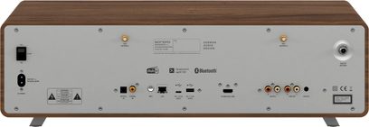 Sonoro alt-i-en hi-fi-system, model Meisterstück (gen 2) valnød - sølv, bagside, forskellige tilslutninger