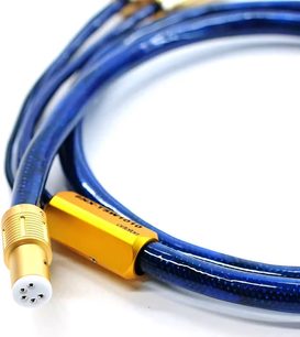 Ortofon 6NX-TSW 1010 phono kabel, 4-benet forgyldt stik, blå kappe, perspektivvisning, oprullet position