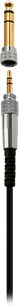 Sort plastikledning til Audio Technica ATH-A1000Z-hovedtelefoner, set forfra, udstyret med en forgyldt minijack-stik og en sølvfarvet 6,35 mm jack-adapter