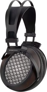 Sendy Audio Aiva 2 black hi-fi headphones, double headband frame, oval wooden earcups with openwork metal grille
