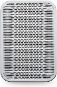 Diffusore wireless BlueSound PULSE FLEX 2i bianco, parte anteriore con griglia metallica forata, bordo grigio chiaro