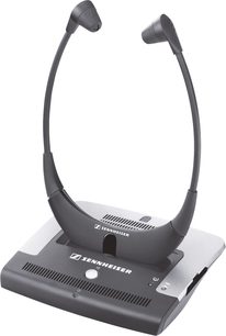 Sennheiser IS 410 sort åben on-ear hovedtelefon på dockingstation, trekvart visning på hvid baggrund