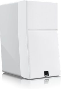 Bílá laková knihovnová reproduktorová soustava SVS Ultra Evolution Bookshelf, pohled zepředu, ve svislé poloze