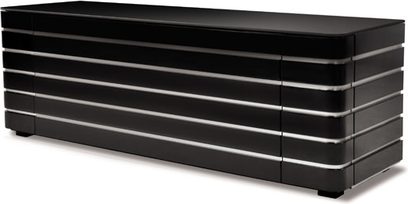 Norstone Design Baho sort lakeret audio-/videomøbel, rektangulær, 5 vandrette skuffer, set forfra
