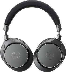 Geschlossener Over-Ear-Kopfhörer Audio Technica ATH-DSR7BT in Schwarz, Frontansicht, gepolsterter Bügelbereich, runde Ohrmuscheln mit Logo