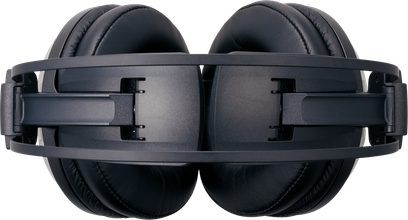 Slušalke Audio Technica ATH-A2000Z v črni antracitni barvi, izdelane iz kovine, z debelimi blazinicami iz umetne usnji, dvojnim obročem, pogled zgoraj v zloženi obliki