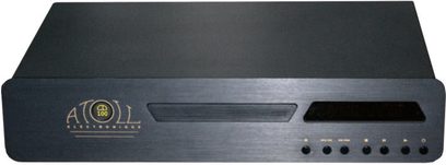 Atoll CD100SE sort CD-afspiller, børstet aluminiumsfront med display, knapper og skuffe, set forfra