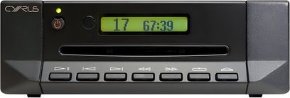 Reproductor de CD Cyrus CD i, panel frontal negro con pantalla verde, 7 botones cuadrados plateados y botón de encendido amarillo