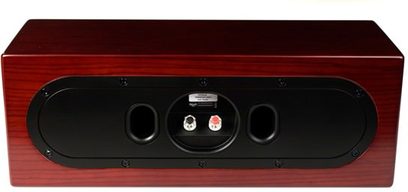 Klipsch Icon WC-24 centralhøjttaler i mørkerød, set forfra, med 2 højttalere og 1 central diskant