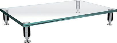 Tavolino rettangolare in vetro trasparente su piedini cromati, Schroers & Schroers Base 120/1065