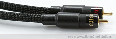 RCA-lydkabel MPC Audio Squisito modulation sort, nærbillede af endestykker med forgyldt belægning, sort fletning